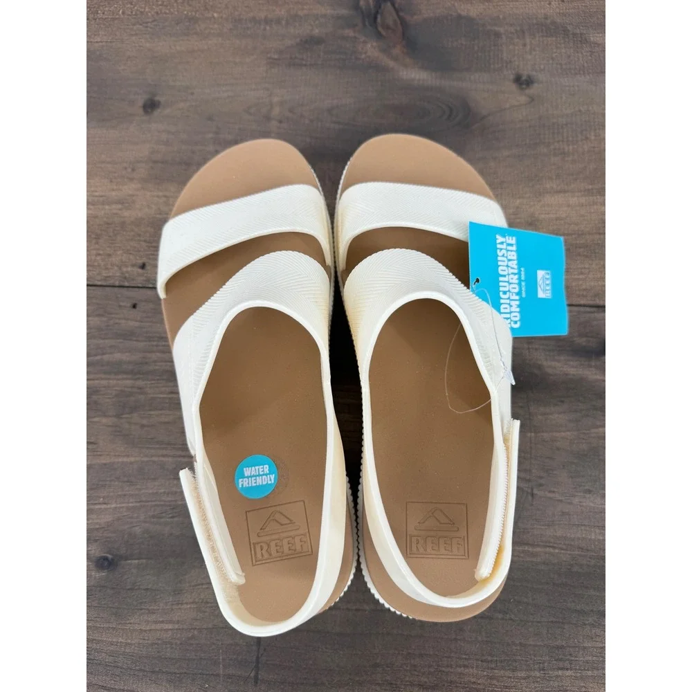 Reef Water Vista Higher Platform Sandals Women 10 Cloud White Tan Comfort NEW